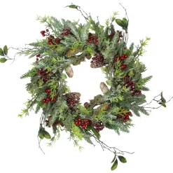 Frosted Pine and Berry Artificial Christmas Wreath, 25-Inch, Unlit