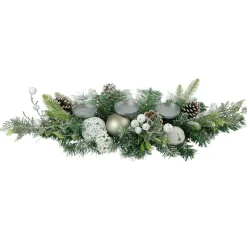 Frosted Pine and Pinecones with Laced Ornaments Christmas Triple Candle Holder - 32"