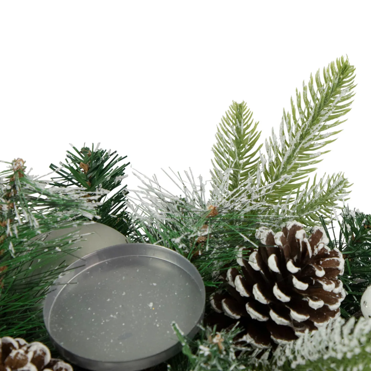 Frosted Pine and Pinecones with Laced Ornaments Christmas Triple Candle Holder - 32"