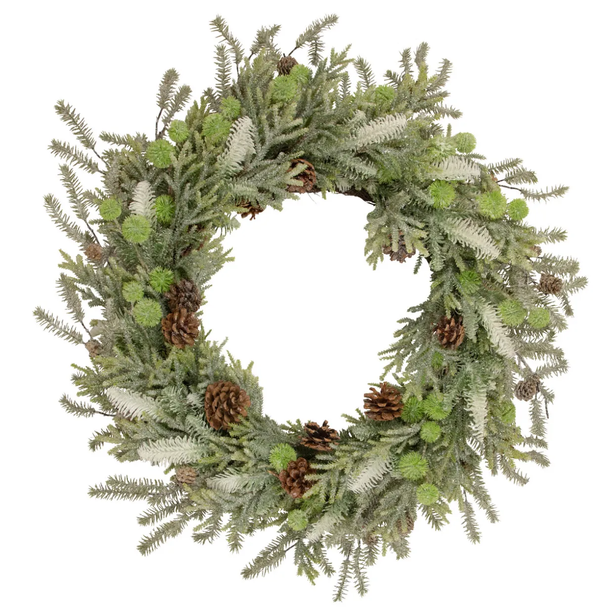 Frosted Pine and Pinecone Christmas Wreath, 30-Inch, Unlit