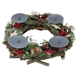 Frosted Pine Cones, Berries and Stars Votive Christmas Candle Holder - 12"