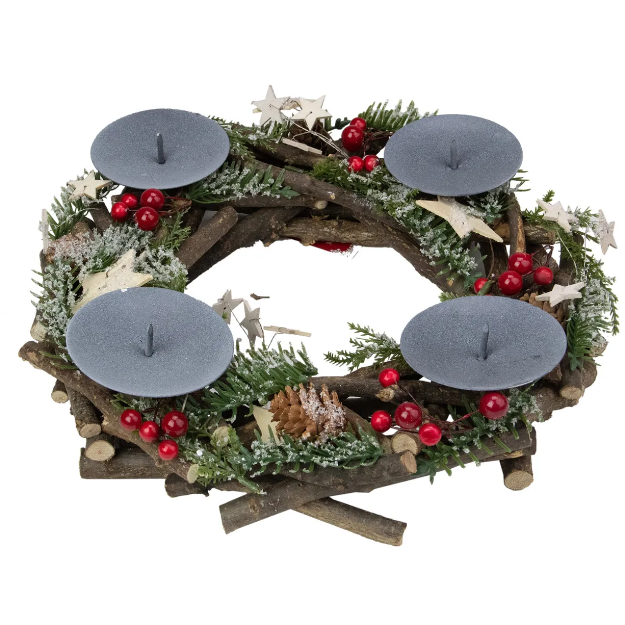 Frosted Pine Cones, Berries and Stars Votive Christmas Candle Holder - 12"