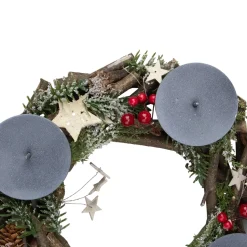 Frosted Pine Cones, Berries and Stars Votive Christmas Candle Holder - 12