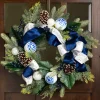 Frosted Pine with Blueberries, Bows and Ornaments Christmas Wreath - 24" - Unlit
