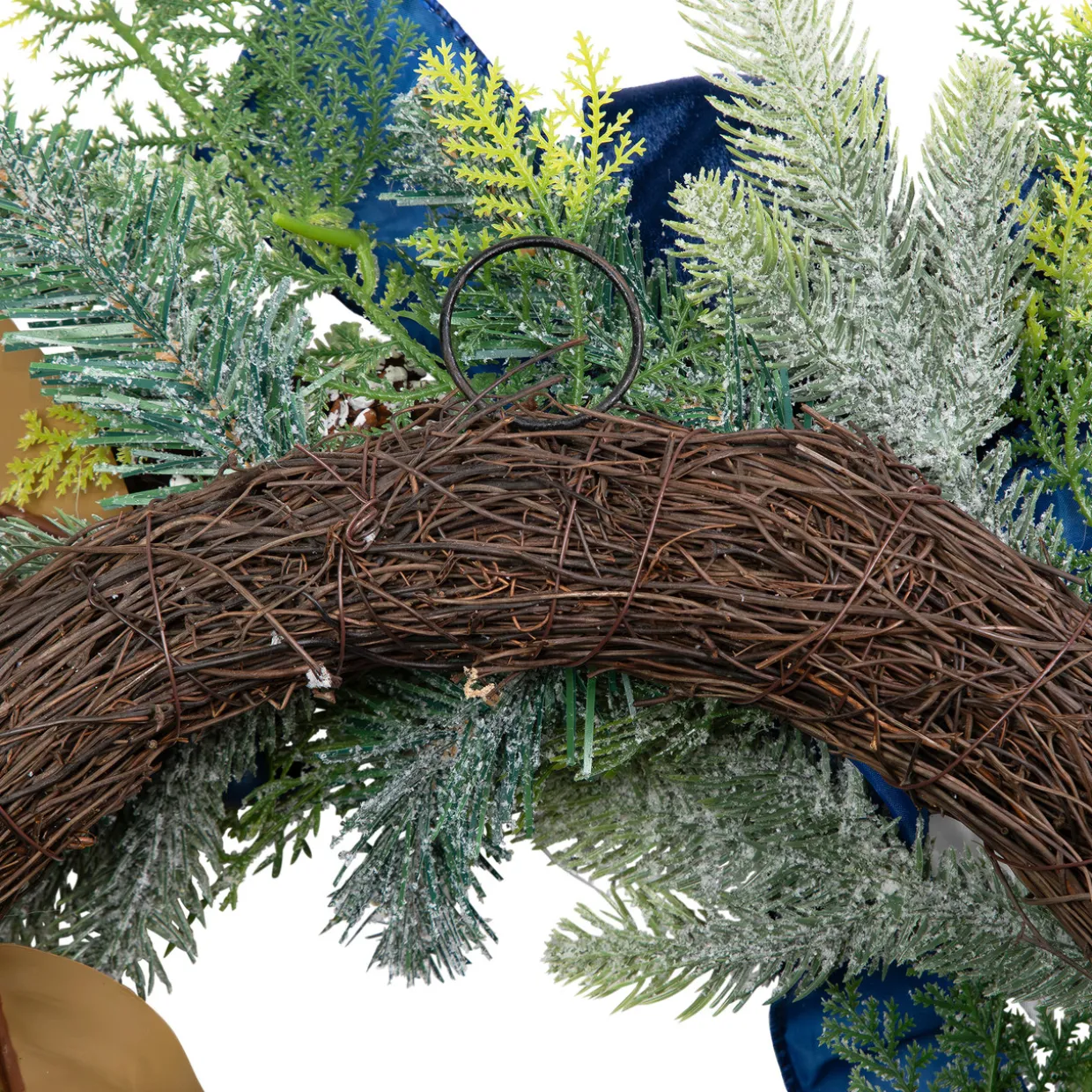 Frosted Pine with Blueberries, Bows and Ornaments Christmas Wreath - 24" - Unlit