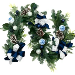 Frosted Pine with Blueberries, Bows and Ornaments Christmas Garland - 6' x 8" - Unlit