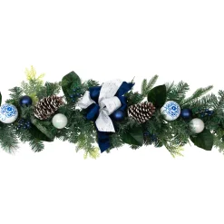 Frosted Pine with Blueberries, Bows and Ornaments Christmas Garland - 6' x 8