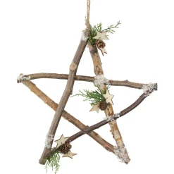 Frosted Pinecone Natural Wood Branch Christmas Star Wall Decoration - 13.75"