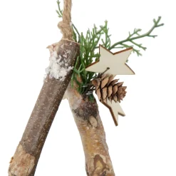 Frosted Pinecone Natural Wood Branch Christmas Star Wall Decoration - 13.75