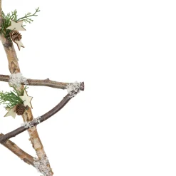 Frosted Pinecone Natural Wood Branch Christmas Star Wall Decoration - 13.75
