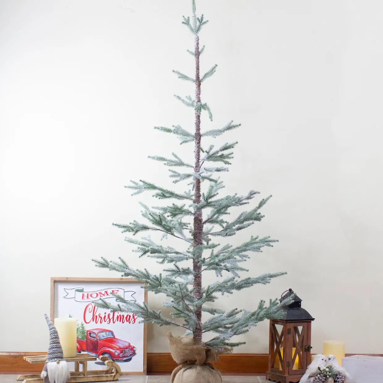 Frosted Slim Pine Artificial Christmas Tree in Burlap Base - 5' - Unlit