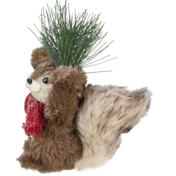 Frosted Standing Squirrel with Pine Sprig and Scarf Christmas Figurine - 7"