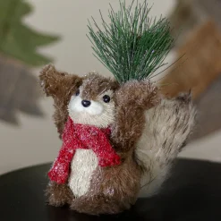 Frosted Standing Squirrel with Pine Sprig and Scarf Christmas Figurine - 7"