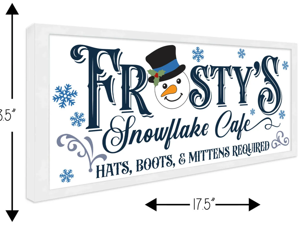 Frosty's Snowflake Cafe 8.5" x 17.5" Framed Christmas Wall Decor Art Print Sign Poster in a Natural Wooden Frame with UV Acrylic and Hangers
