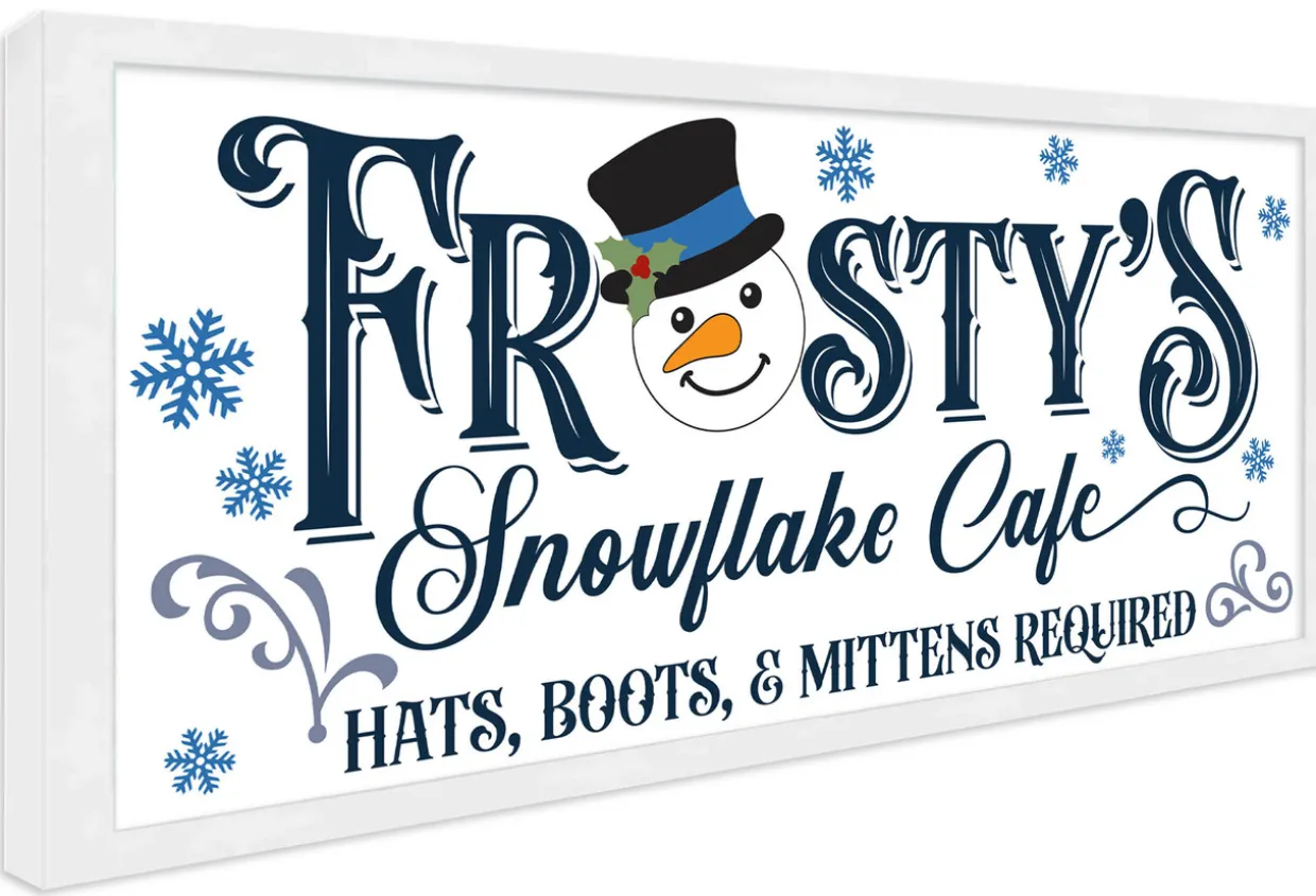 Frosty's Snowflake Cafe 8.5" x 17.5" Framed Christmas Wall Decor Art Print Sign Poster in a Natural Wooden Frame with UV Acrylic and Hangers