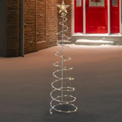 6ft LED Lighted Spiral Cone Tree Outdoor Christmas Decoration, Warm White Lights