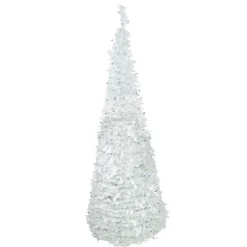 6ft Lighted White Tinsel Pop-Up Artificial Christmas Tree, Blue Lights