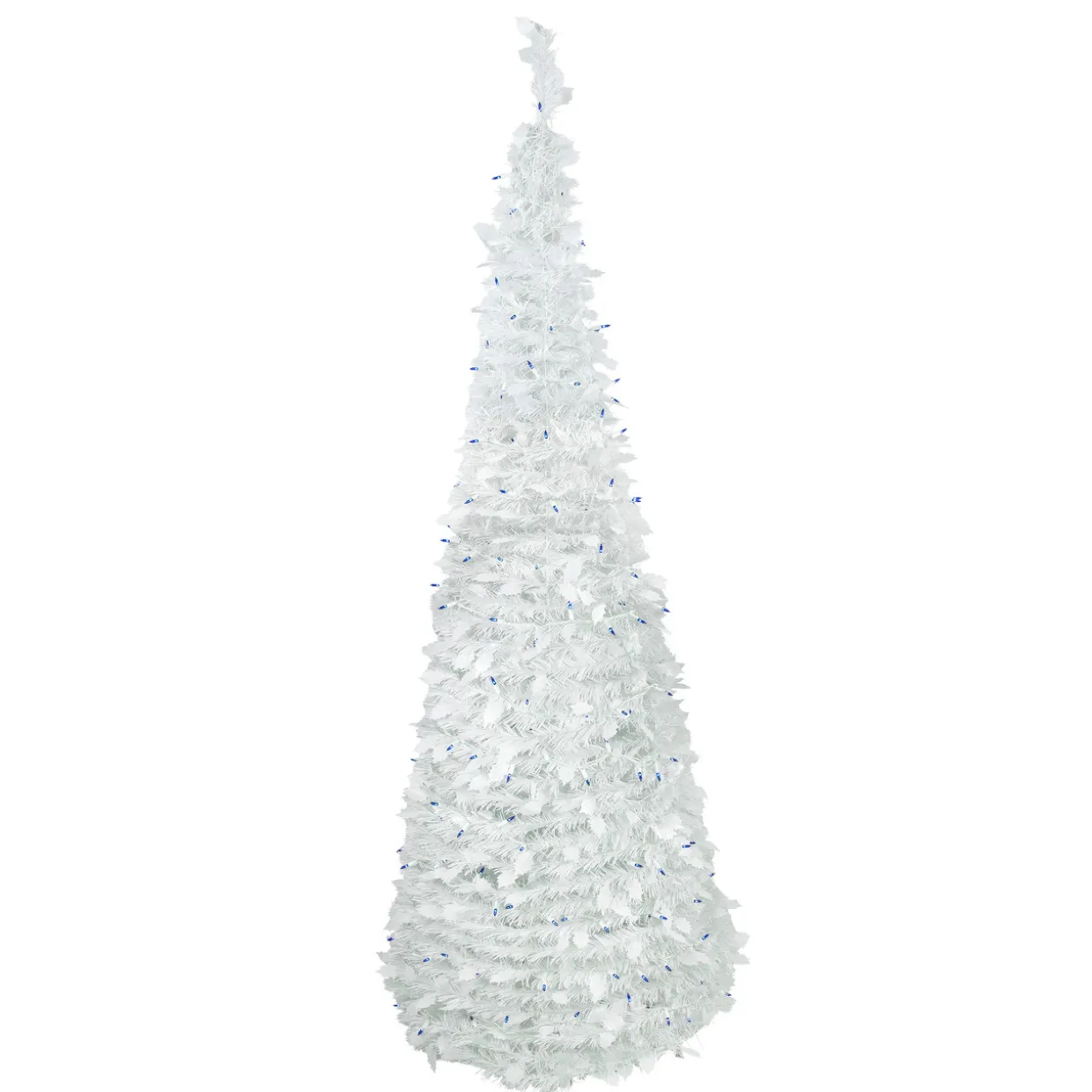 6ft Lighted White Tinsel Pop-Up Artificial Christmas Tree, Blue Lights
