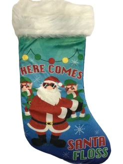 Fuzzy Blue Santa Floss Dance Video Gamer Holiday Christmas Stocking