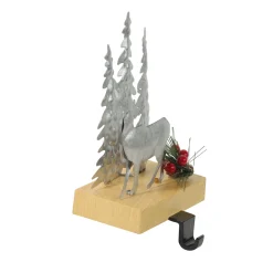 Galvanized Metal Deer with Trees Christmas Stocking Holder - 8.5" - Silver