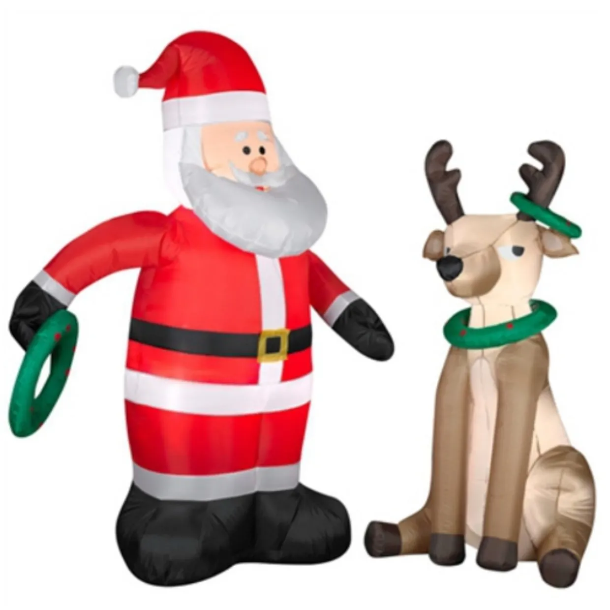Gemmy Airblown Inflatable Wreath Toss 2 Pack Light Up Santa & Reindeer