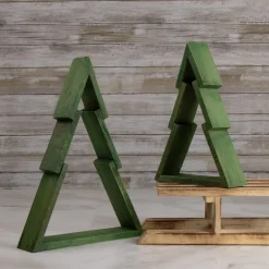 Geometric Wooden Christmas Tree Display - 9.5" - Green