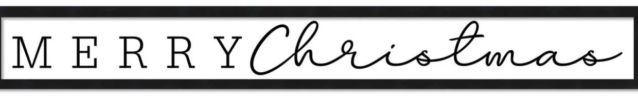 Giant Merry Christmas 6.5" x 49.5" Framed Christmas Wall Decor Art Print Sign Poster in a Black Wooden Frame with UV Acrylic and Hangers