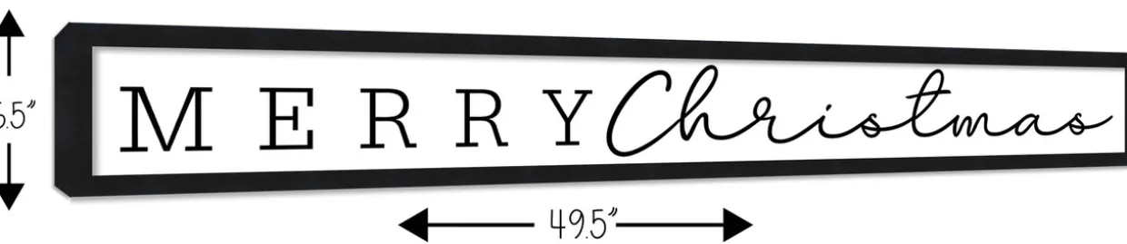 Giant Merry Christmas 6.5" x 49.5" Framed Christmas Wall Decor Art Print Sign Poster in a Black Wooden Frame with UV Acrylic and Hangers