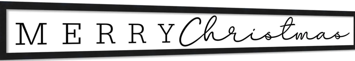 Giant Merry Christmas 6.5" x 49.5" Framed Christmas Wall Decor Art Print Sign Poster in a Black Wooden Frame with UV Acrylic and Hangers