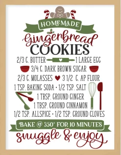 Gingerbread Cookie Recipe 13.5" x 17.5" Framed Christmas Wall Decor Art Print Sign Poster in a Natural Wooden Frame with UV Acrylic and Hangers
