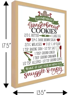 Gingerbread Cookie Recipe 13.5" x 17.5" Framed Christmas Wall Decor Art Print Sign Poster in a Natural Wooden Frame with UV Acrylic and Hangers