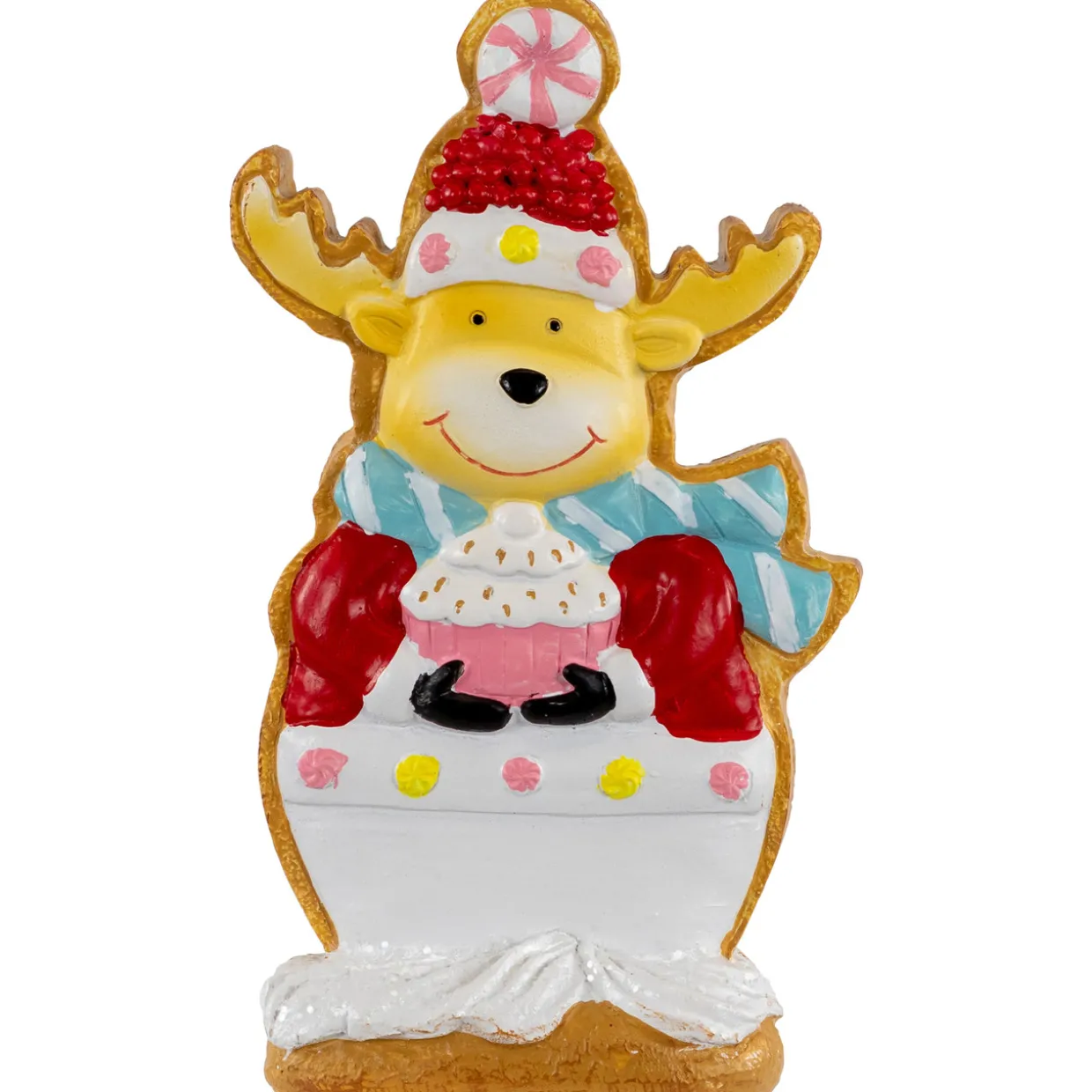 Gingerbread Reindeer with Cupcake Christmas Figurine - 7"