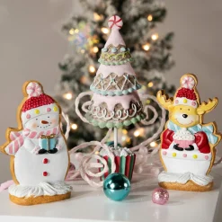 Gingerbread Reindeer with Cupcake Christmas Figurine - 7"
