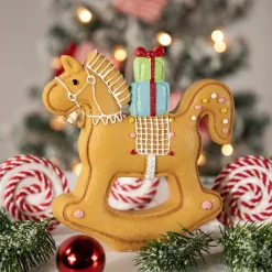 Gingerbread Rocking Horse with Presents Christmas Figurine - 7.25