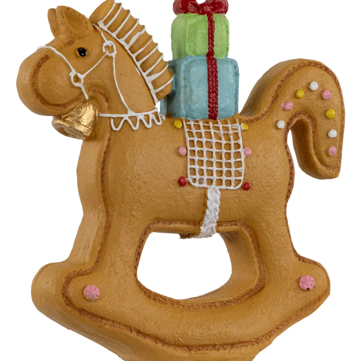 Gingerbread Rocking Horse with Presents Christmas Figurine - 7.25"
