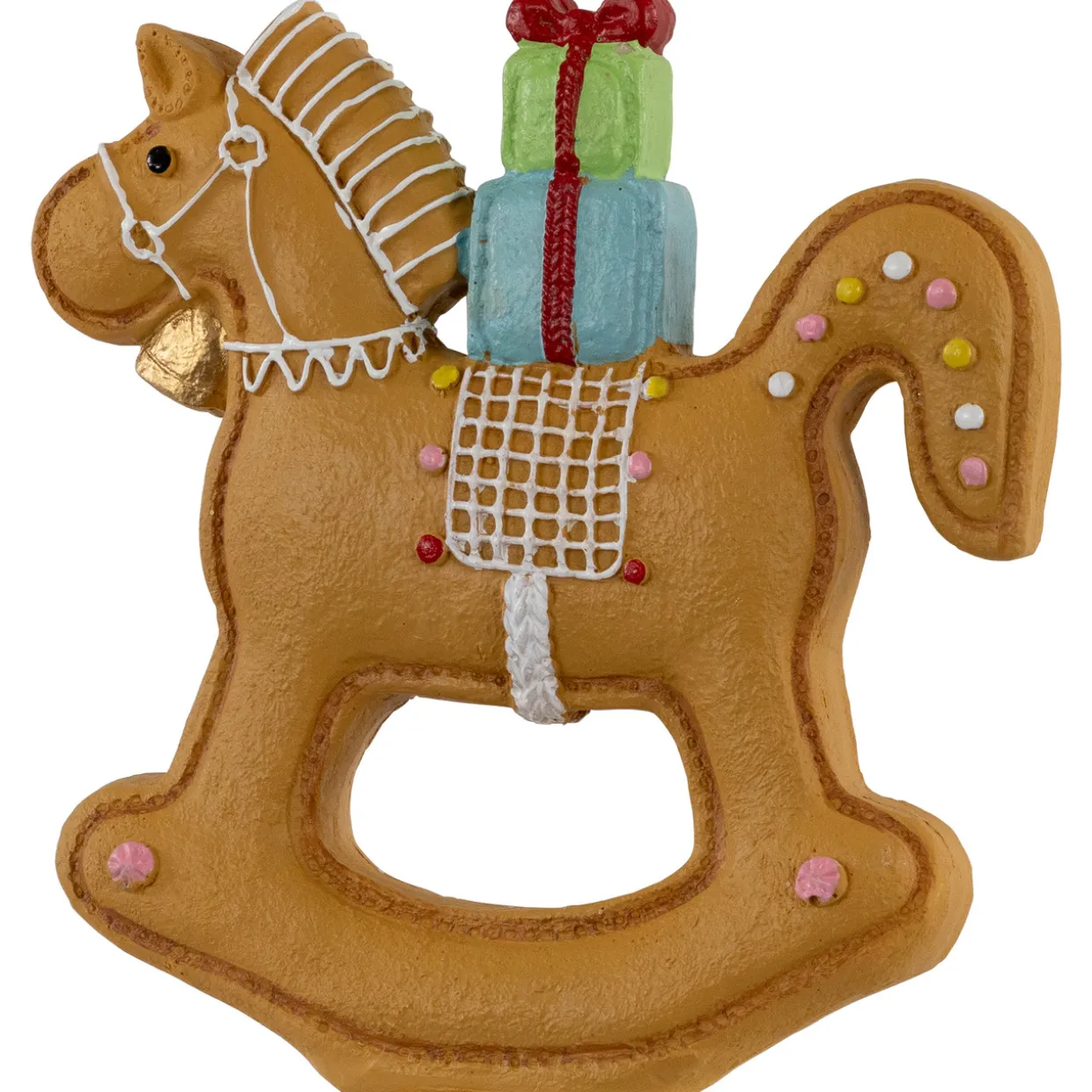 Gingerbread Rocking Horse with Presents Christmas Figurine - 7.25"