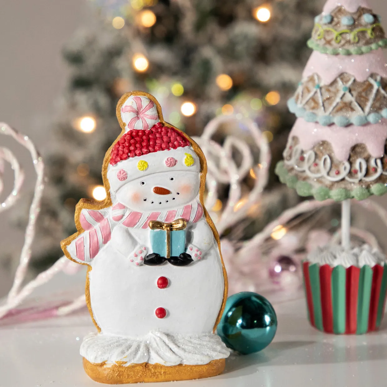 Gingerbread Snowman with Present Christmas Figurine - 7"