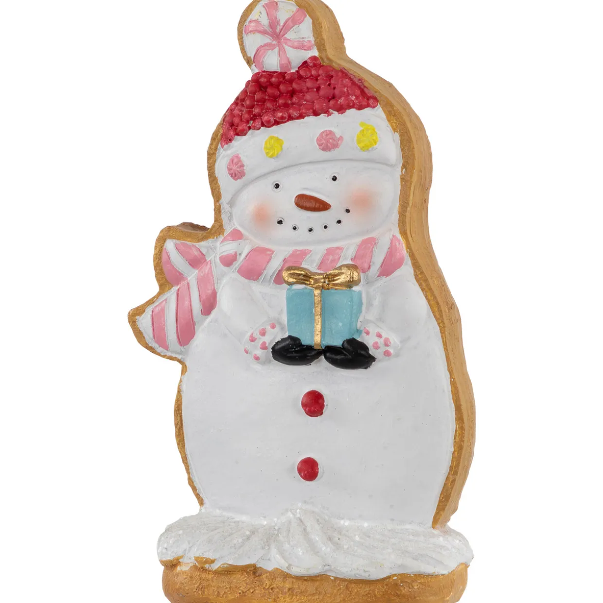 Gingerbread Snowman with Present Christmas Figurine - 7"