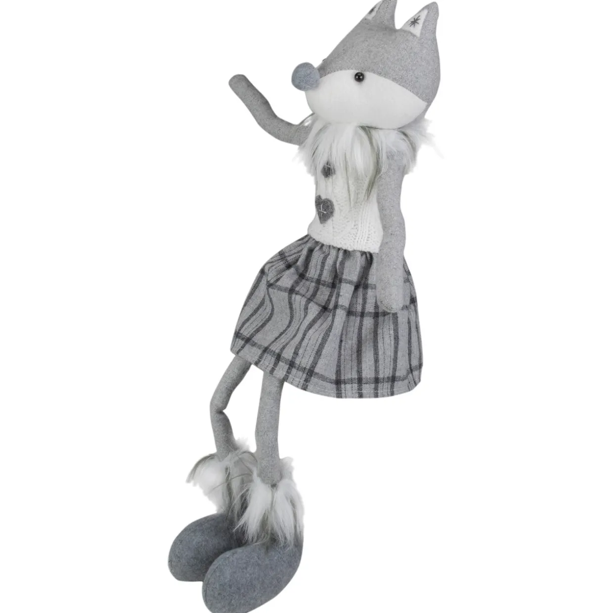 Girl Fox Sitting Christmas Figure with Dangling Legs - 22" - Gray and White