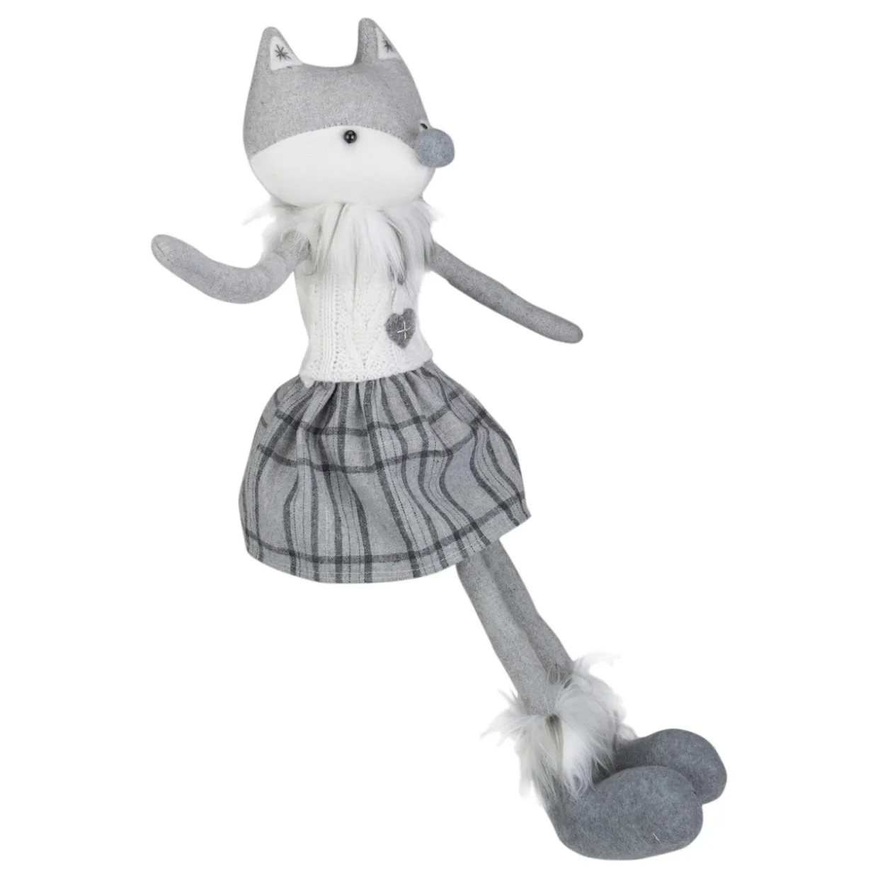 Girl Fox Sitting Christmas Figure with Dangling Legs - 22" - Gray and White