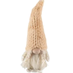 Girl Gnome in Faux Fur Hat Christmas Figure - 12" - Beige