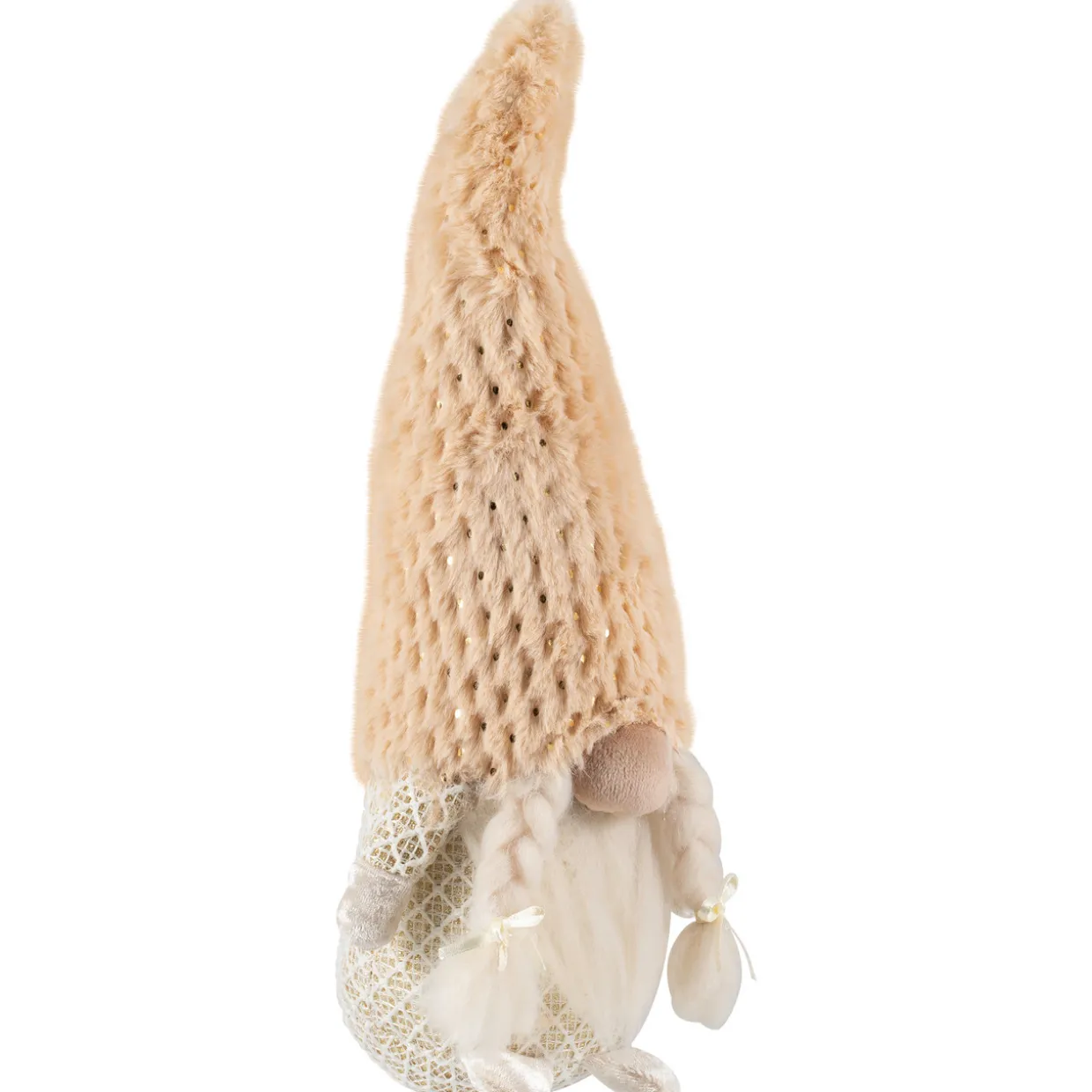 Girl Gnome in Faux Fur Hat Christmas Figure - 12" - Beige