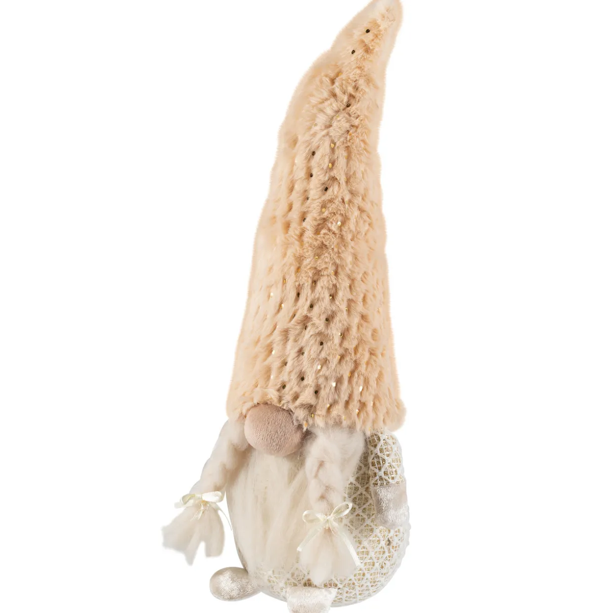 Girl Gnome in Faux Fur Hat Christmas Figure - 12" - Beige
