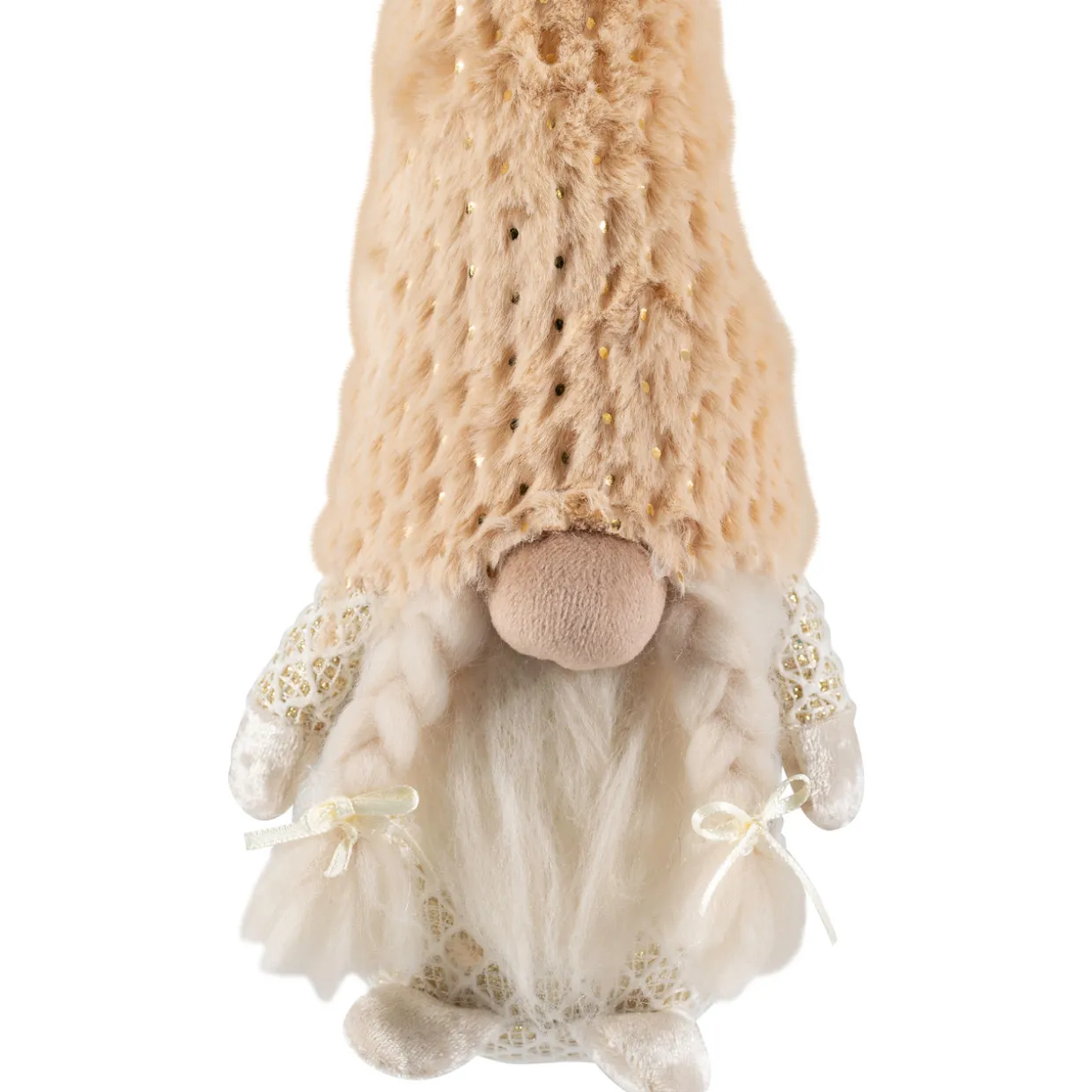 Girl Gnome in Faux Fur Hat Christmas Figure - 12" - Beige