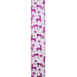 Glistening Purple Reindeer and Star Christmas Wired Craft Ribbon 2.5" x 10 Yards