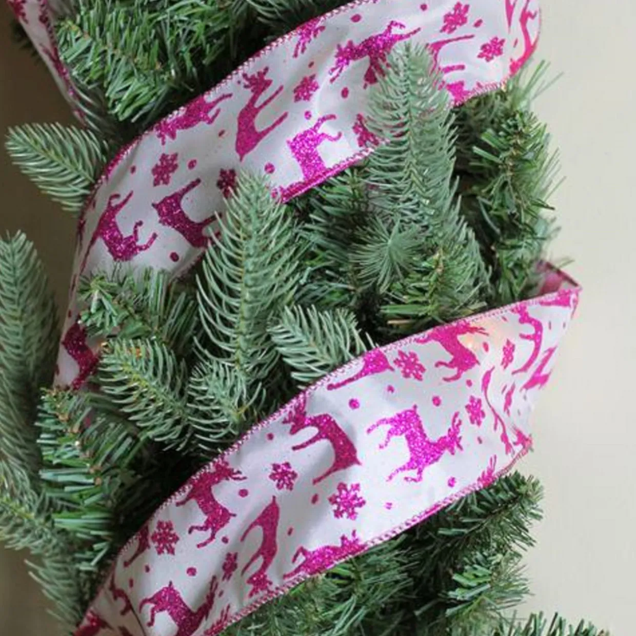 Glistening Purple Reindeer and Star Christmas Wired Craft Ribbon 2.5" x 10 Yards