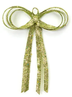 Glitter Drenched Christmas Bow Decoration - 16" - Gold and Green
