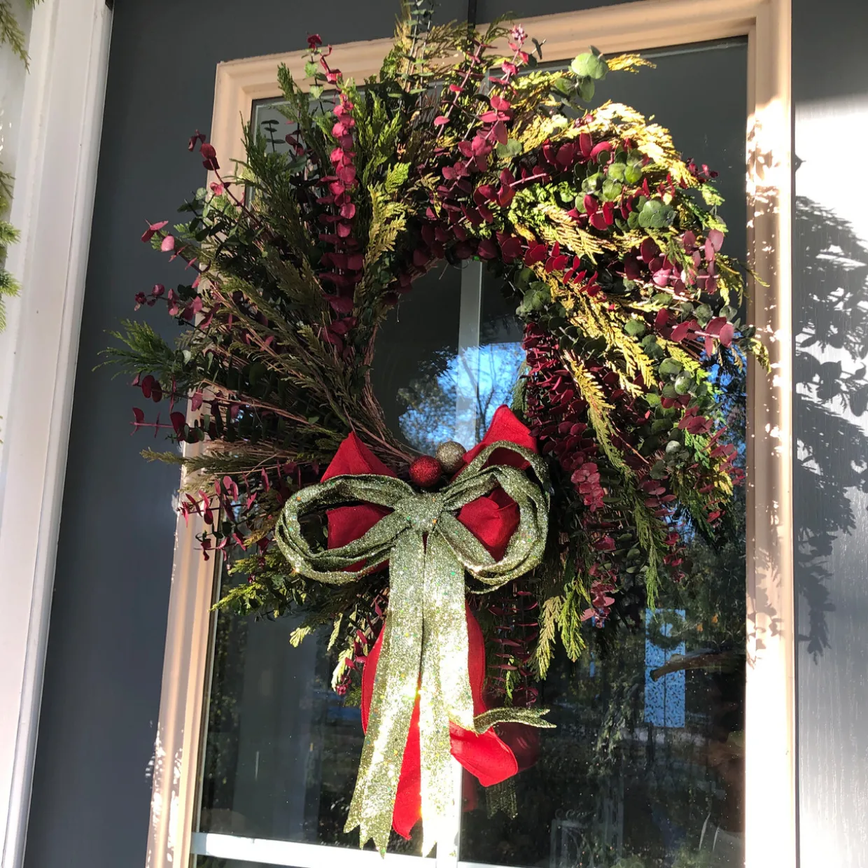 Glitter Drenched Christmas Bow Decoration - 16" - Gold and Green