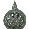 Glitter Drenched Seaweed Green and Silver Floral Cutout Christmas Ball Ornament 4.5" (115mm)