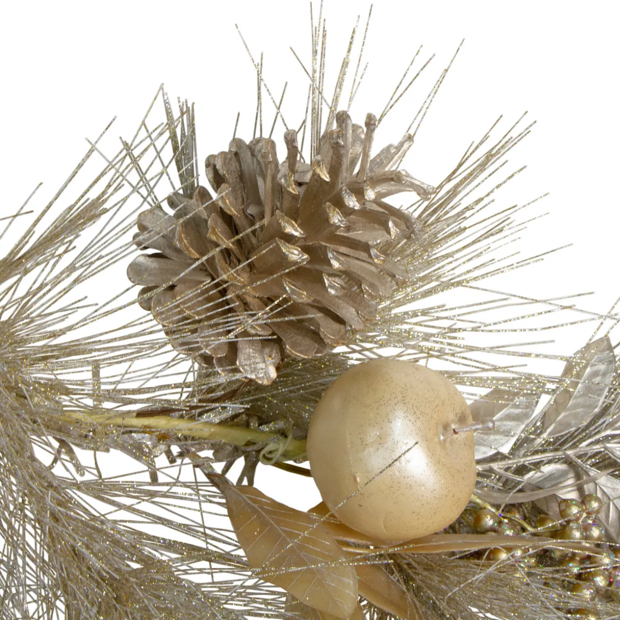 Glitter Pine Needle and Apple Pine Cone Artificial Christmas Garland - 6' x 9" - Unlit